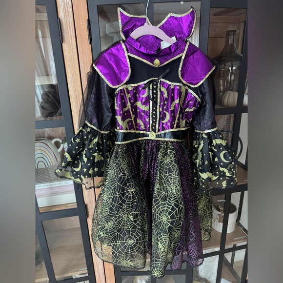 Toddler Witch costume dress glitter bats moon spiderweb halloween sequins girls - Picture 2 of 9